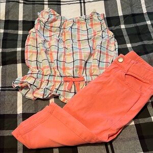 Gymboree Plaid Top and Coral Pants Set